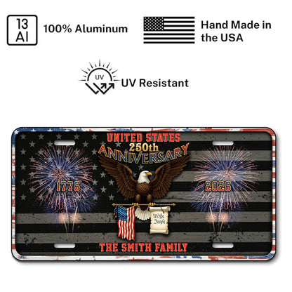 Personalized 250th Anniversary License Plate, Custom Family Name Patriotic Eagle License Plate, Home Decor
 ETHY-01225201