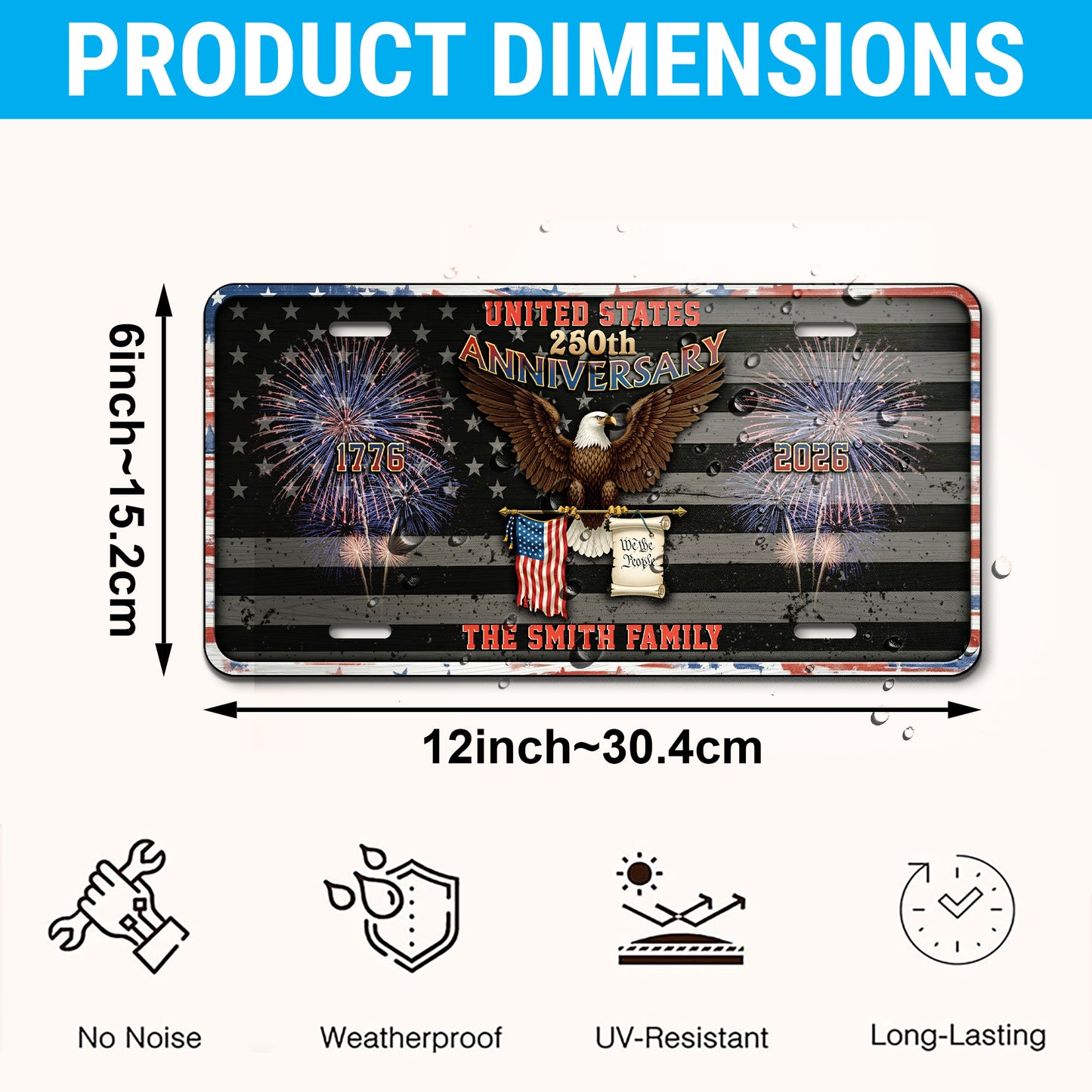Personalized 250th Anniversary License Plate, Custom Family Name Patriotic Eagle License Plate, Home Decor
 ETHY-01225201