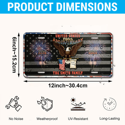 Personalized 250th Anniversary License Plate, Custom Family Name Patriotic Eagle License Plate, Home Decor
 ETHY-01225201