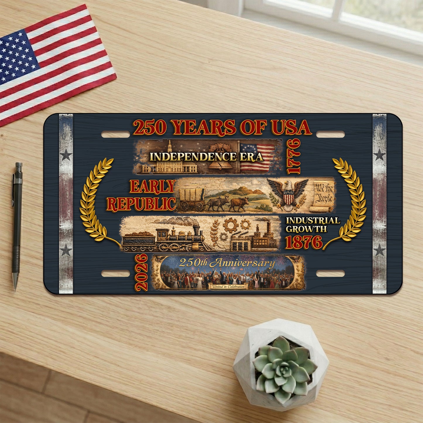 Commemorative 250th Anniversary License Plate, 1776-2026 USA History Patriotic License Plate, Home Decorations ETHY-01225201