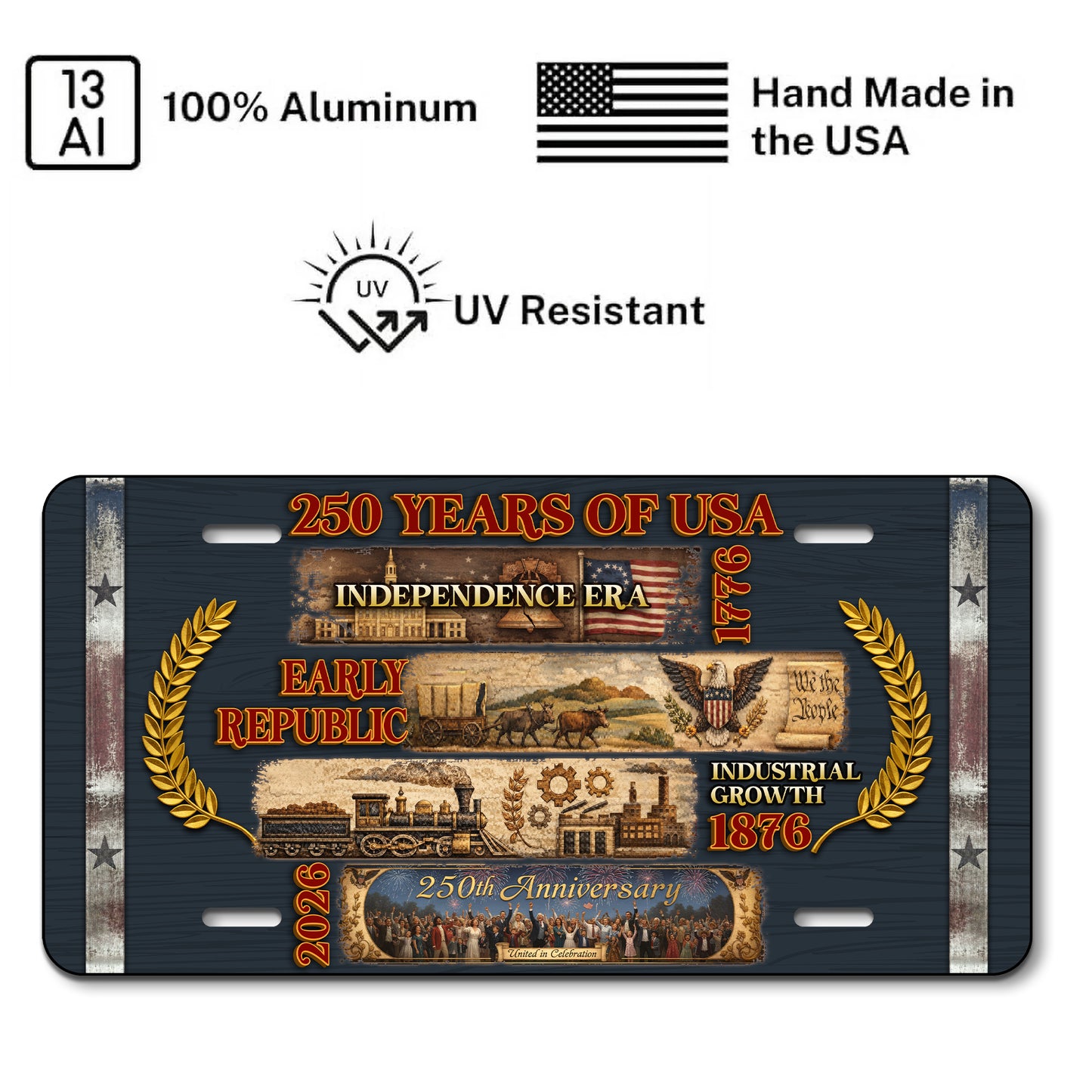 Commemorative 250th Anniversary License Plate, 1776-2026 USA History Patriotic License Plate, Home Decorations ETHY-01225201