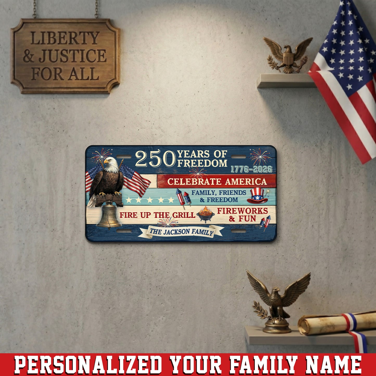 Personalized 250th Anniversary License Plate, 1776-2026 America Bald Eagle Auto License Plate ETHY-01225201