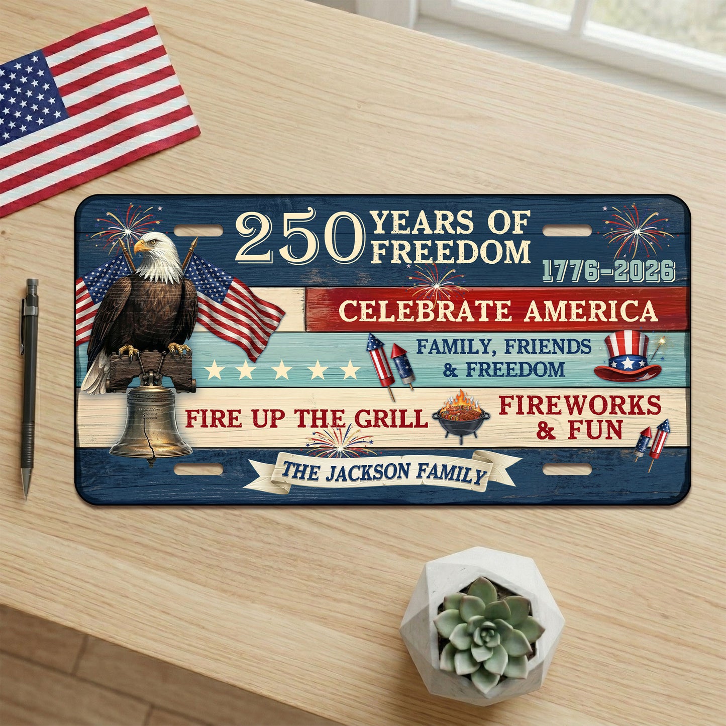 Personalized 250th Anniversary License Plate, 1776-2026 America Bald Eagle Auto License Plate ETHY-01225201
