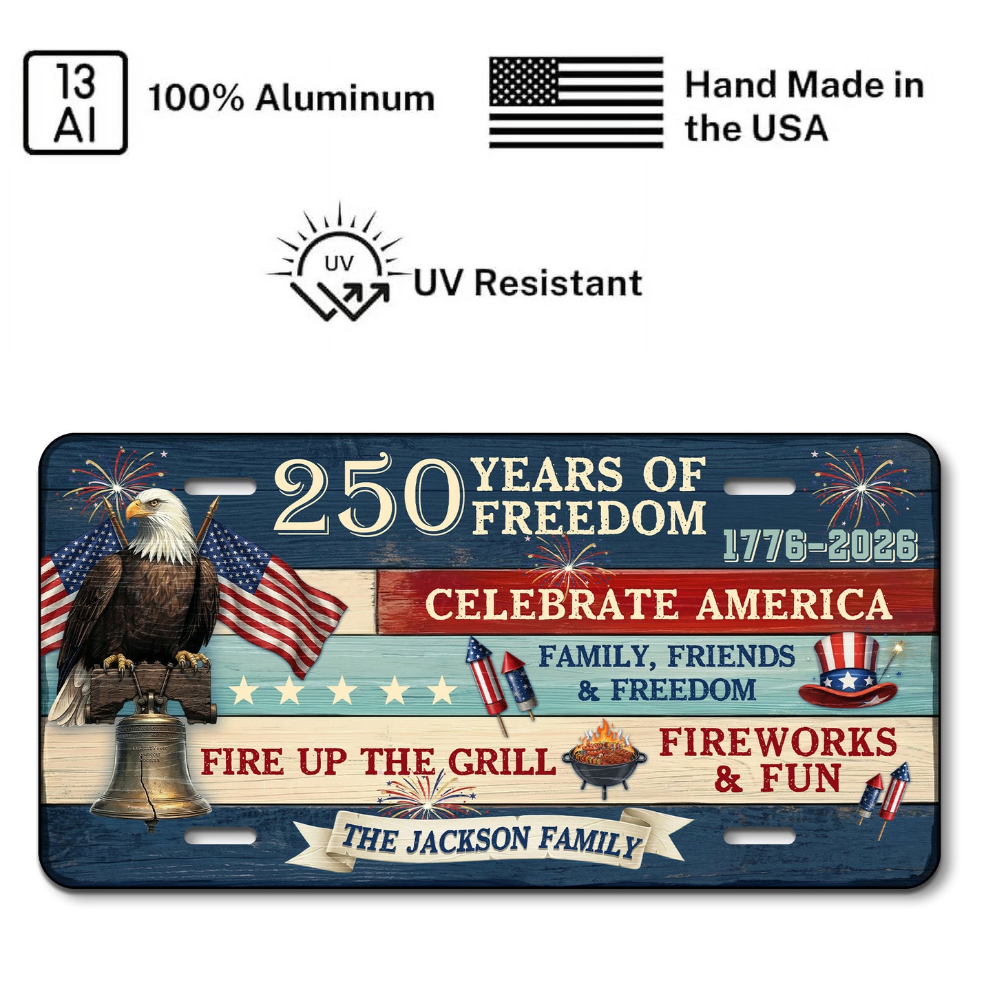 Personalized 250th Anniversary License Plate, 1776-2026 America Bald Eagle Auto License Plate ETHY-01225201