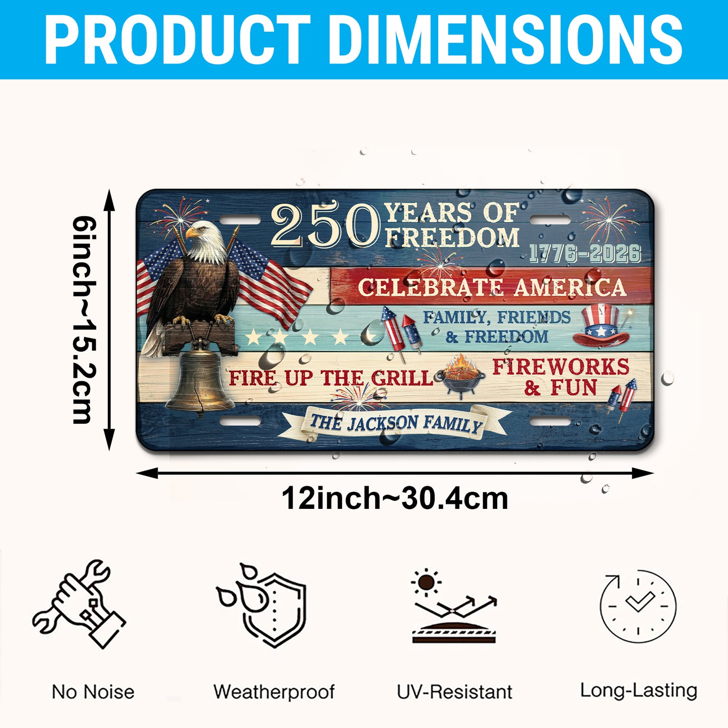 Personalized 250th Anniversary License Plate, 1776-2026 America Bald Eagle Auto License Plate ETHY-01225201