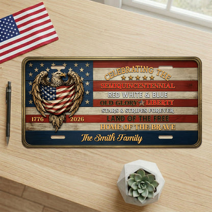 Personalized Patriotic American Flag & Eagle License Plate, 250th Anniversary Gifts ETHY-01225201