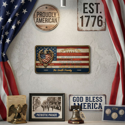 Personalized Patriotic American Flag & Eagle License Plate, 250th Anniversary Gifts ETHY-01225201