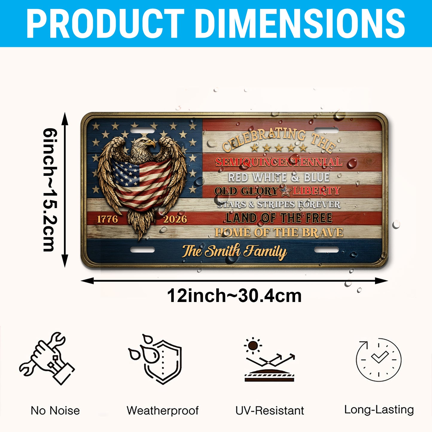 Personalized Patriotic American Flag & Eagle License Plate, 250th Anniversary Gifts ETHY-01225201