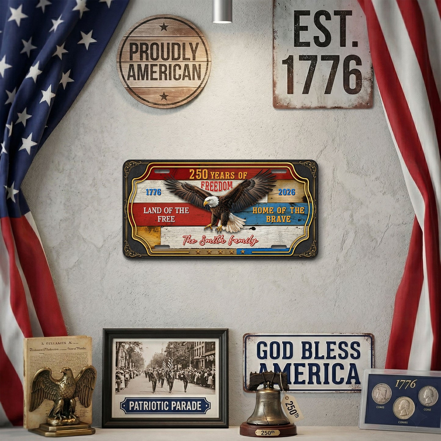 Personalized 250th Anniversary License Plate With Family Name, Patriotic Gifts ETHY-01225201