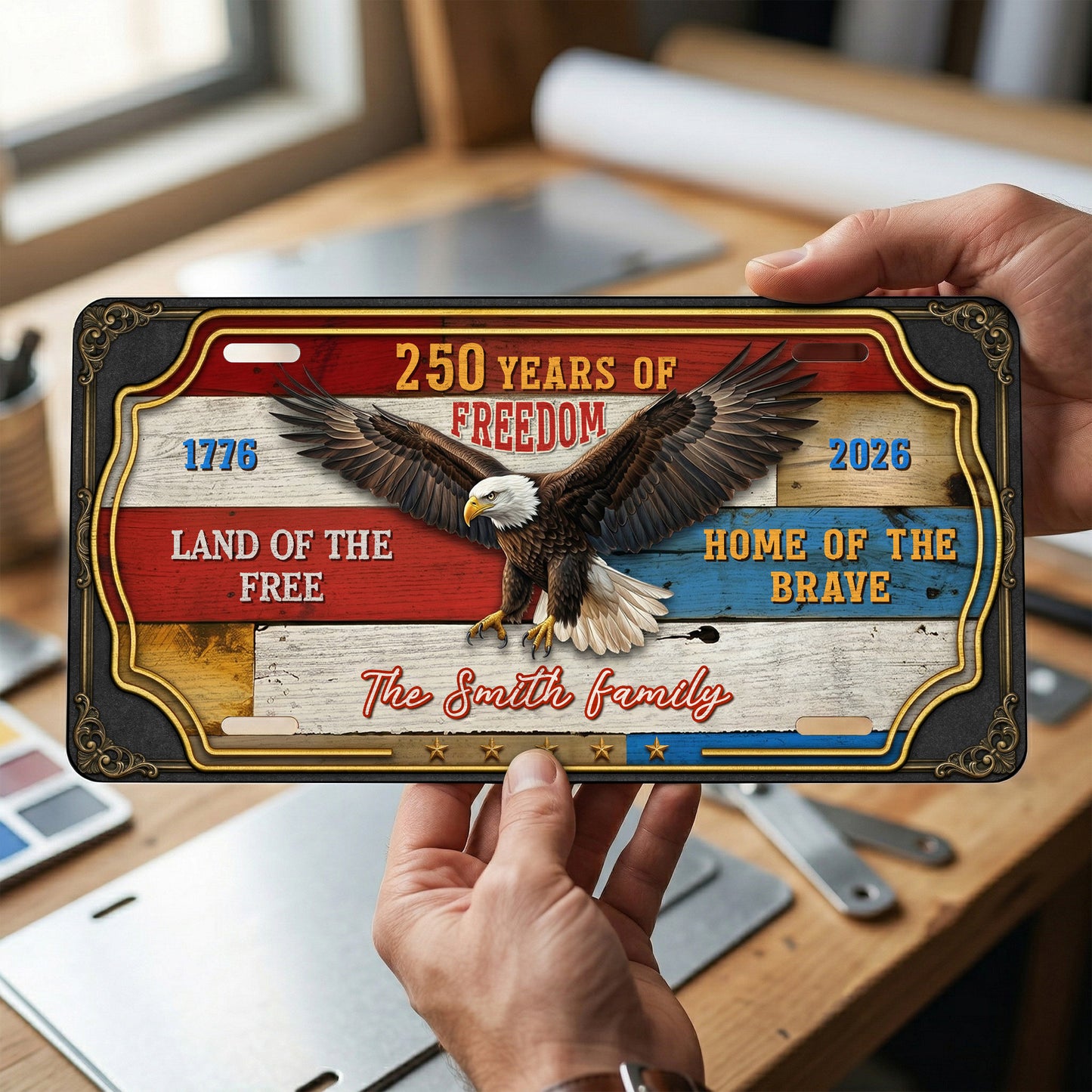 Personalized 250th Anniversary License Plate With Family Name, Patriotic Gifts ETHY-01225201