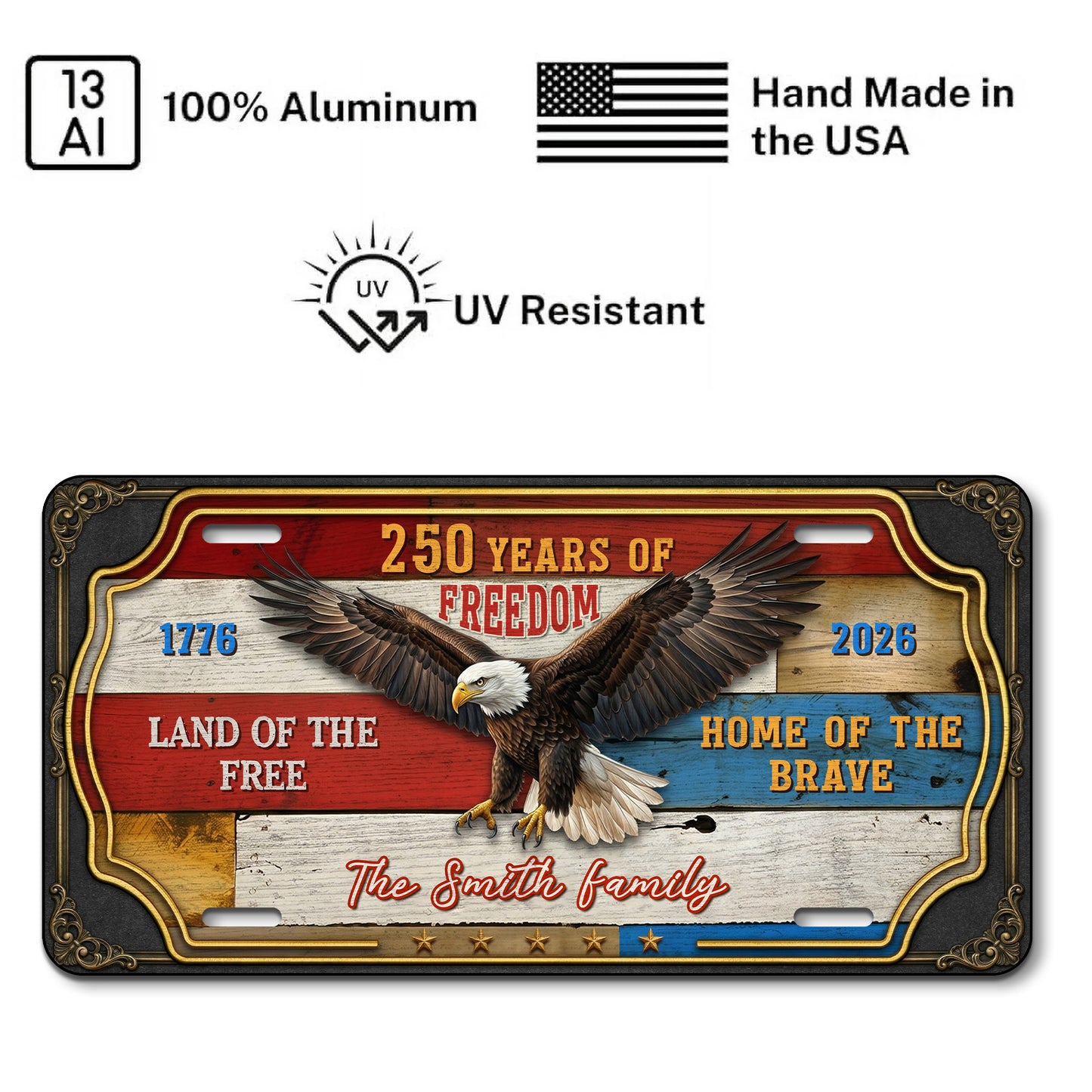 Personalized 250th Anniversary License Plate With Family Name, Patriotic Gifts ETHY-01225201