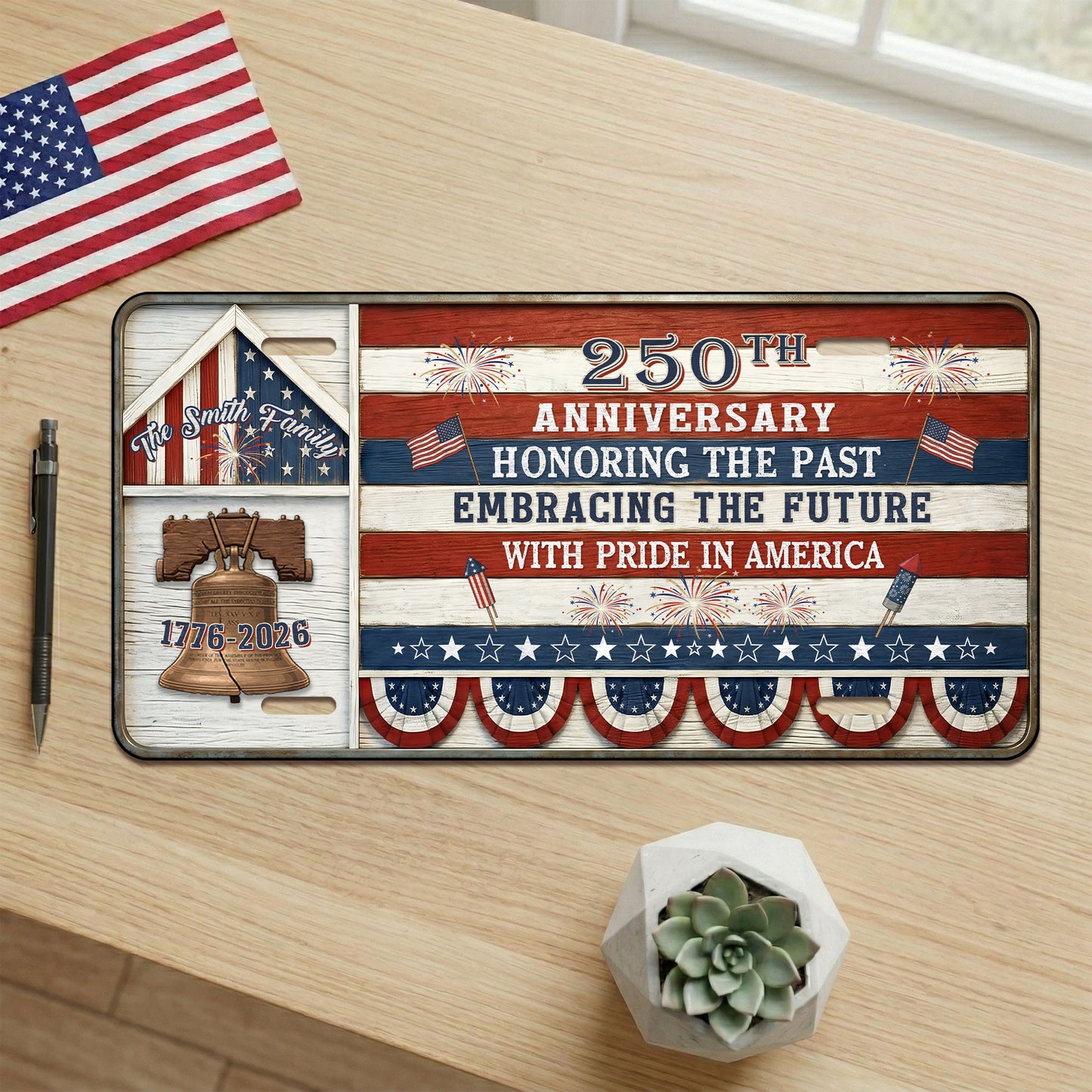 Custom 250th Anniversary License Plate, 1776-2026 Patriotic Gifts ETHY-01225201