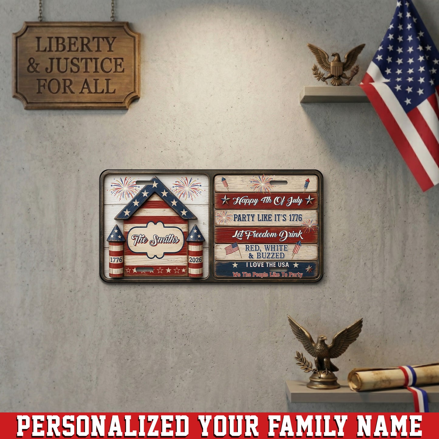 Personalized 250th Anniversary License Plate With Family Name, 1776-2026 Patriotic Independence Day Gifts ETHY-01225201
