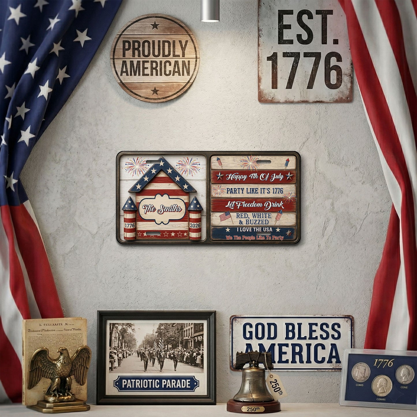 Personalized 250th Anniversary License Plate With Family Name, 1776-2026 Patriotic Independence Day Gifts ETHY-01225201