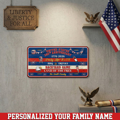 Custom 250th Anniversary License Plate With Family Name, 1776 Patriotic Gifts ETHY-01225201