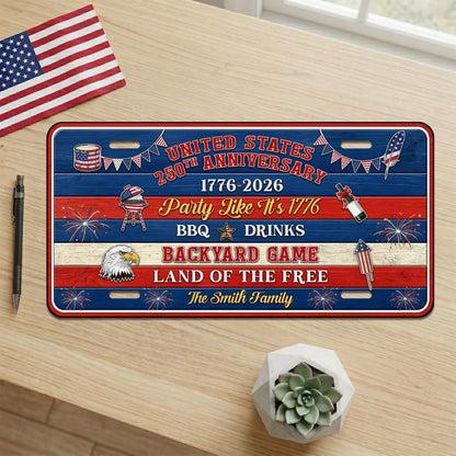 Custom 250th Anniversary License Plate With Family Name, 1776 Patriotic Gifts ETHY-01225201