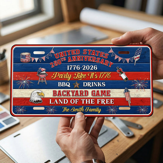 Custom 250th Anniversary License Plate With Family Name, 1776 Patriotic Gifts ETHY-01225201
