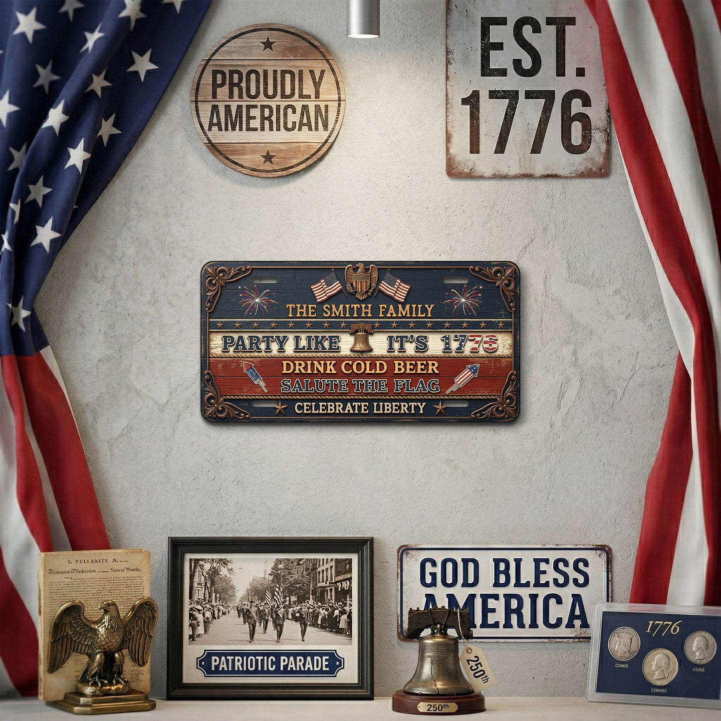 Personalized 250th Anniversary License Plate, Independence Day Gifts ETHY-01225201
