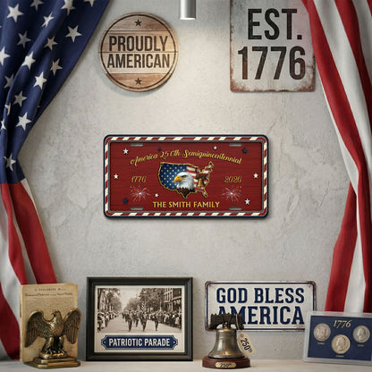 Personalized Patriotic License Plate, Party Like It's 1776 Custom Family Name Décor, USA 250th Anniversary ETHY-01225201