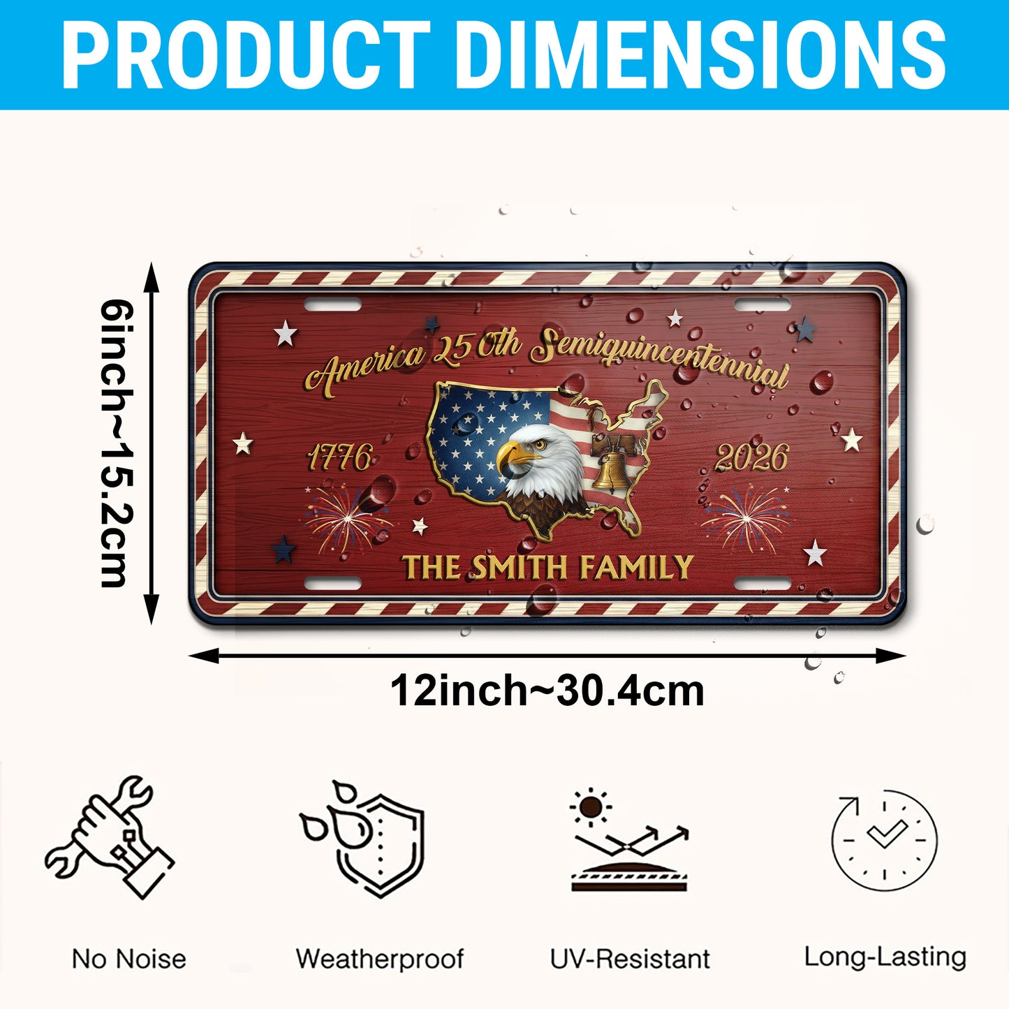 Personalized Patriotic License Plate, Party Like It's 1776 Custom Family Name Décor, USA 250th Anniversary ETHY-01225201