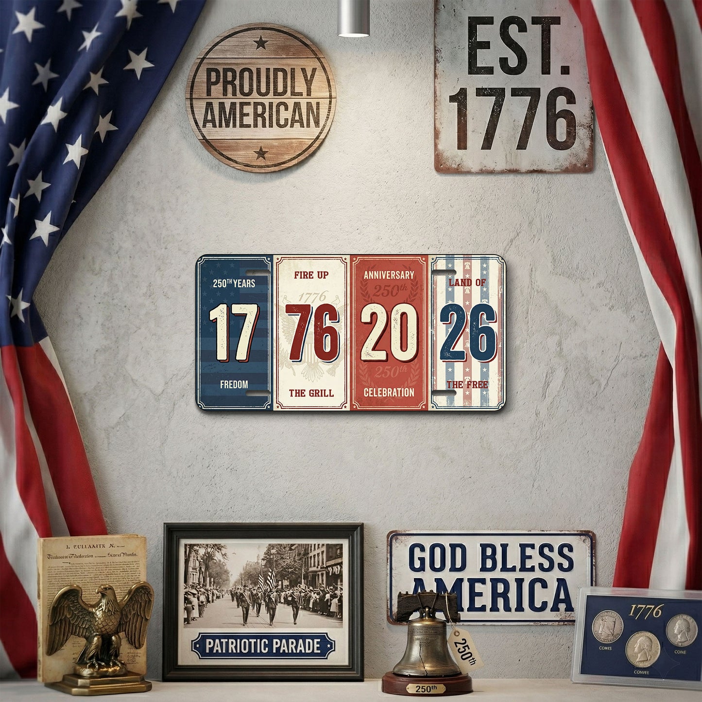America 1776-2026 250th Anniversary License Plate, 250th Anniversary Gifts ETHY-01225201