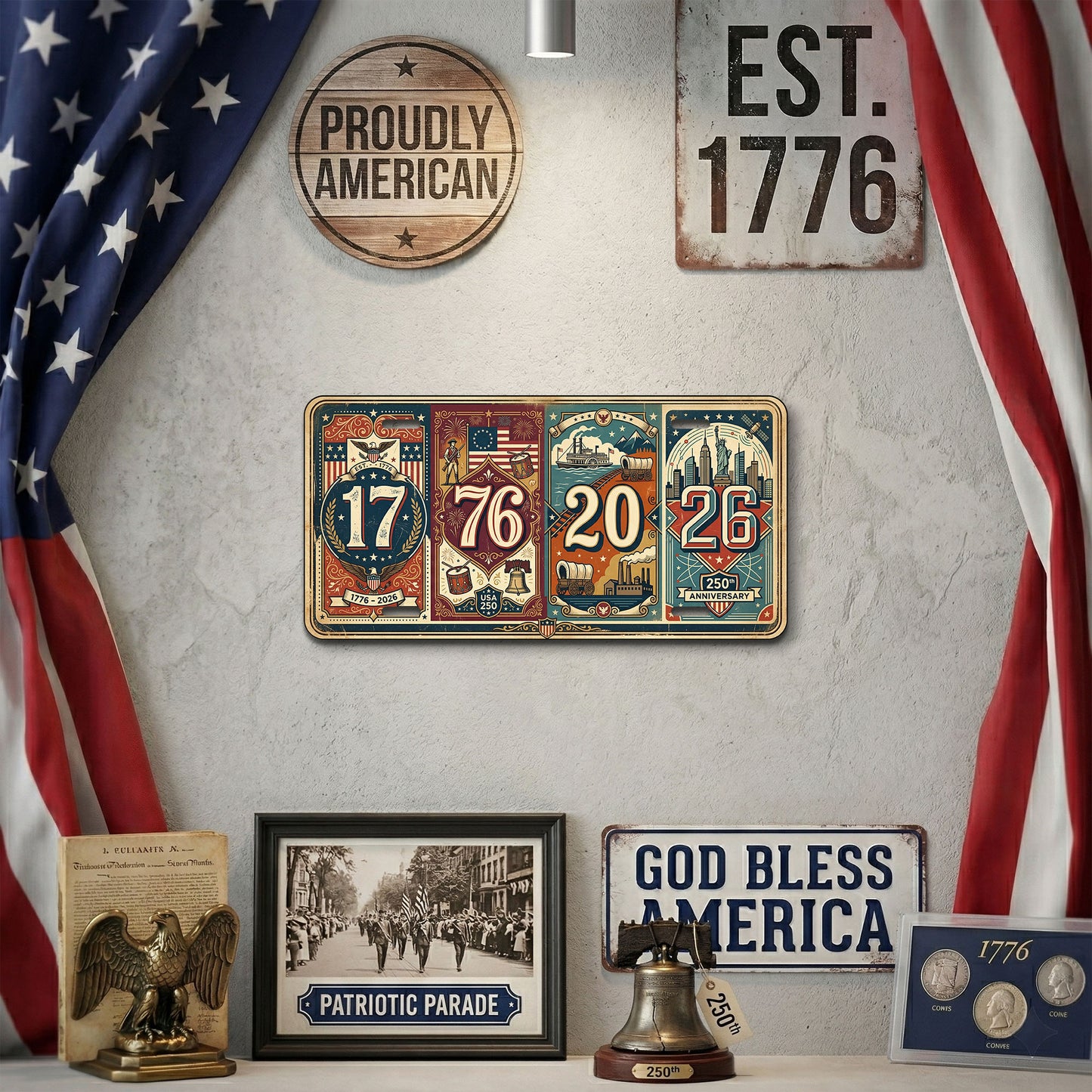 Patriotic USA 250th Anniversary License Plate, 250th Anniversary Gifts ETHY-01225201