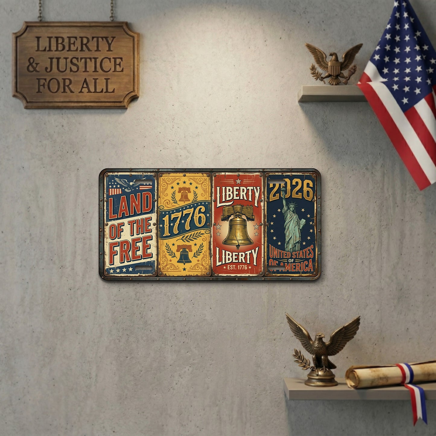 Vintage USA 250th Anniversary License Plate, Patriotic 1776-2026 Gifts ETHY-01225201