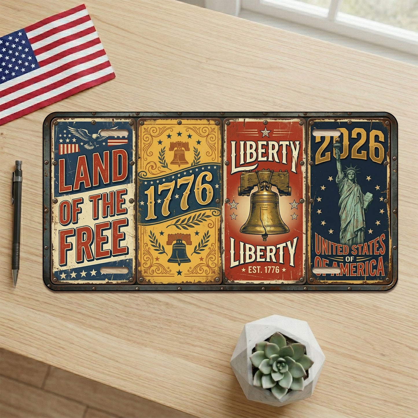 Vintage USA 250th Anniversary License Plate, Patriotic 1776-2026 Gifts ETHY-01225201