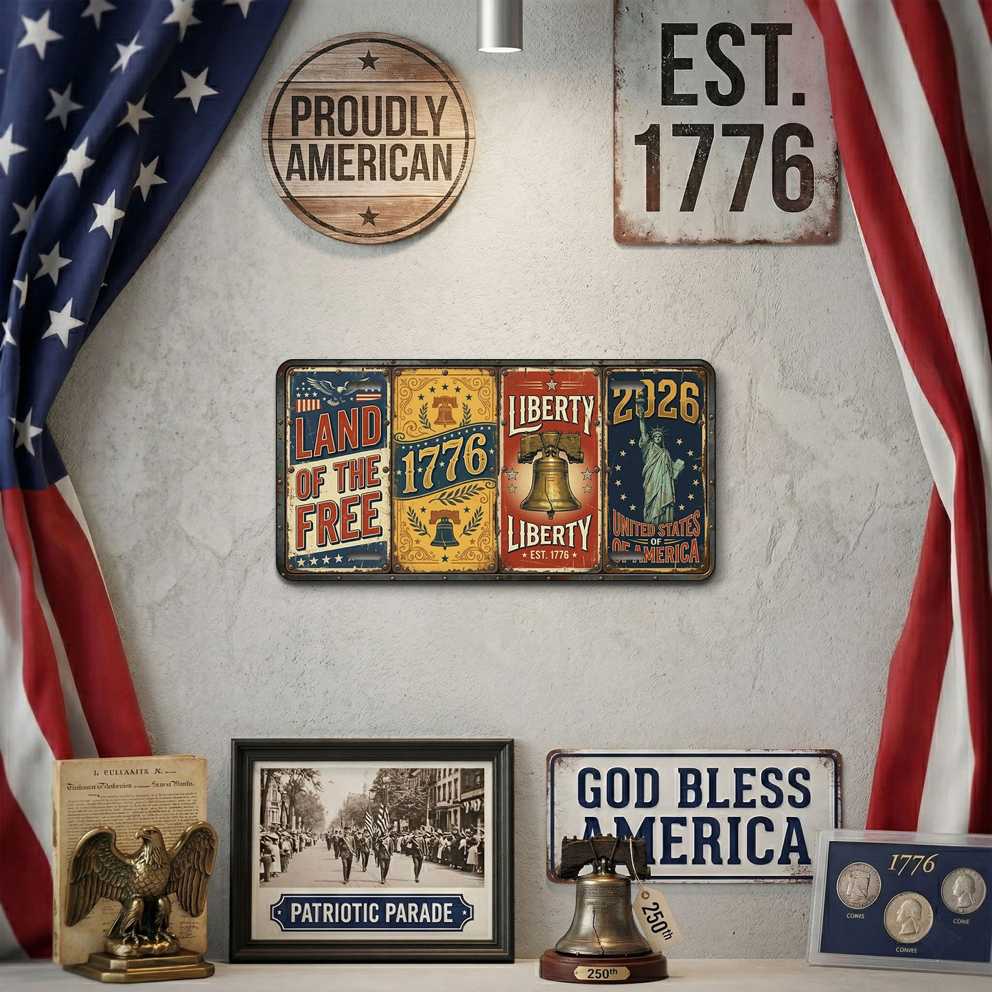Vintage USA 250th Anniversary License Plate, Patriotic 1776-2026 Gifts ETHY-01225201
