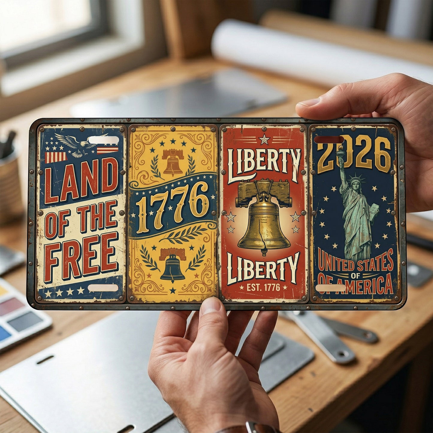 Vintage USA 250th Anniversary License Plate, Patriotic 1776-2026 Gifts ETHY-01225201