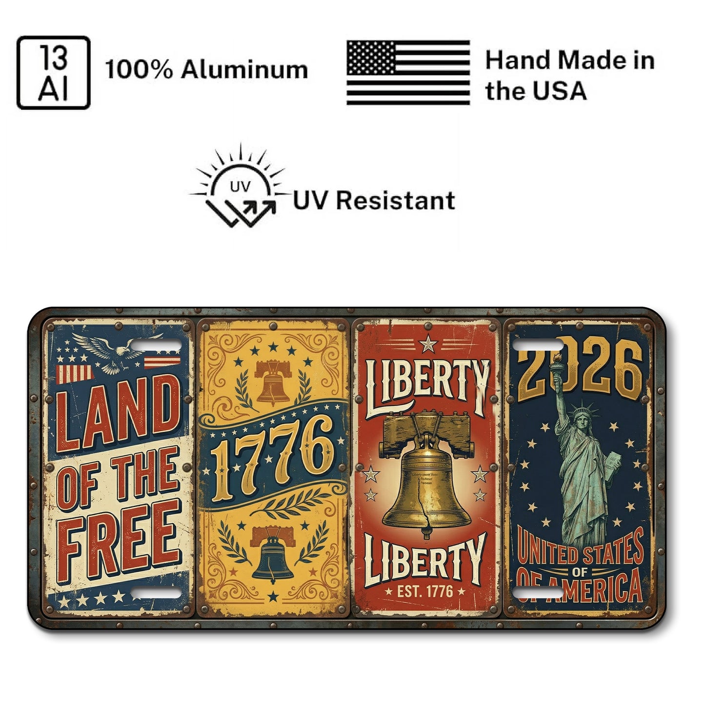 Vintage USA 250th Anniversary License Plate, Patriotic 1776-2026 Gifts ETHY-01225201