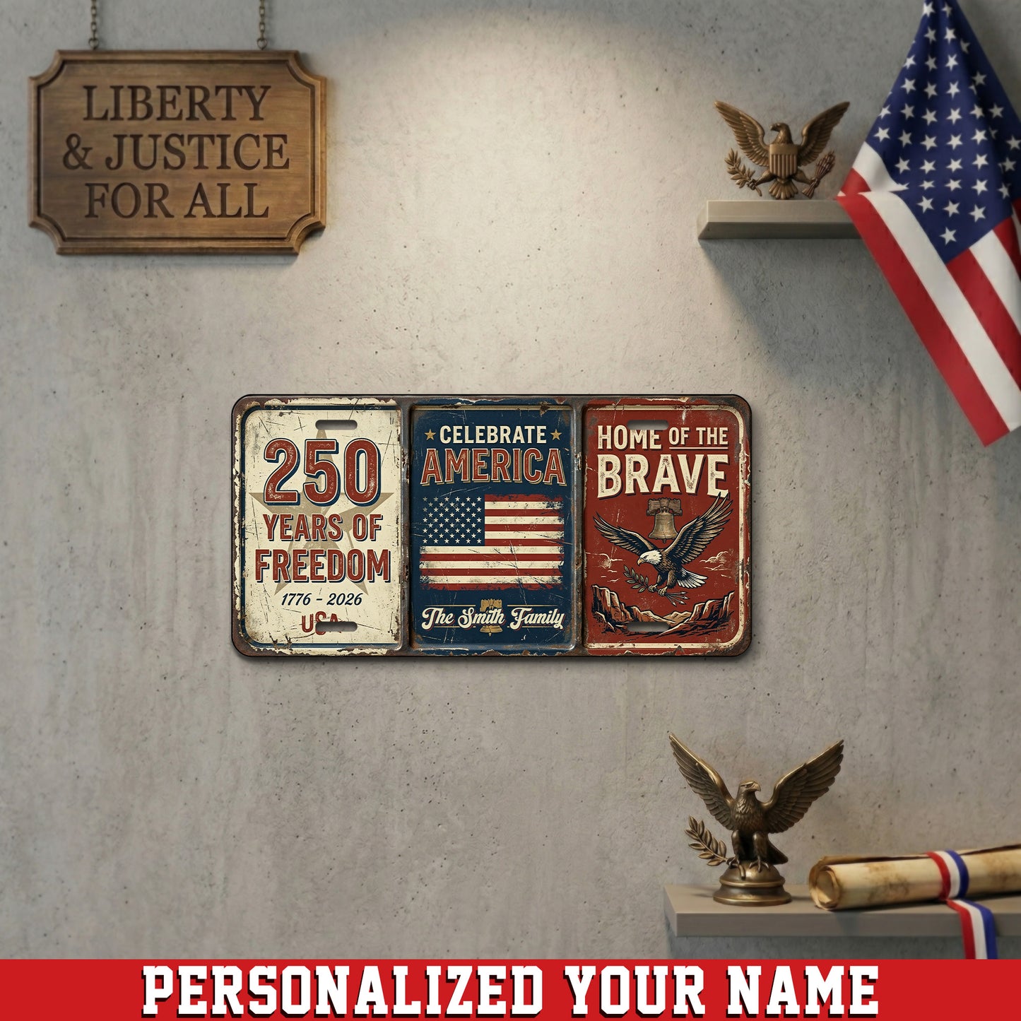 Personalized Vintage USA 250th Anniversary License Plate, Patriotic 1776-2026 Gifts ETHY-01225201