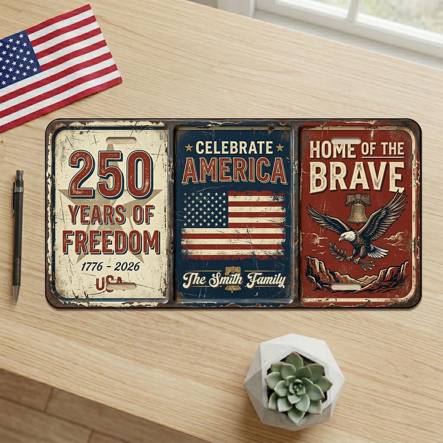 Personalized Vintage USA 250th Anniversary License Plate, Patriotic 1776-2026 Gifts ETHY-01225201