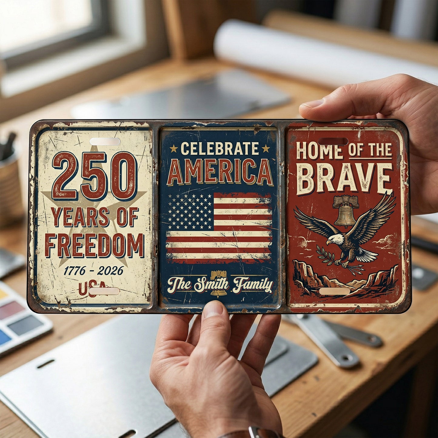 Personalized Vintage USA 250th Anniversary License Plate, Patriotic 1776-2026 Gifts ETHY-01225201