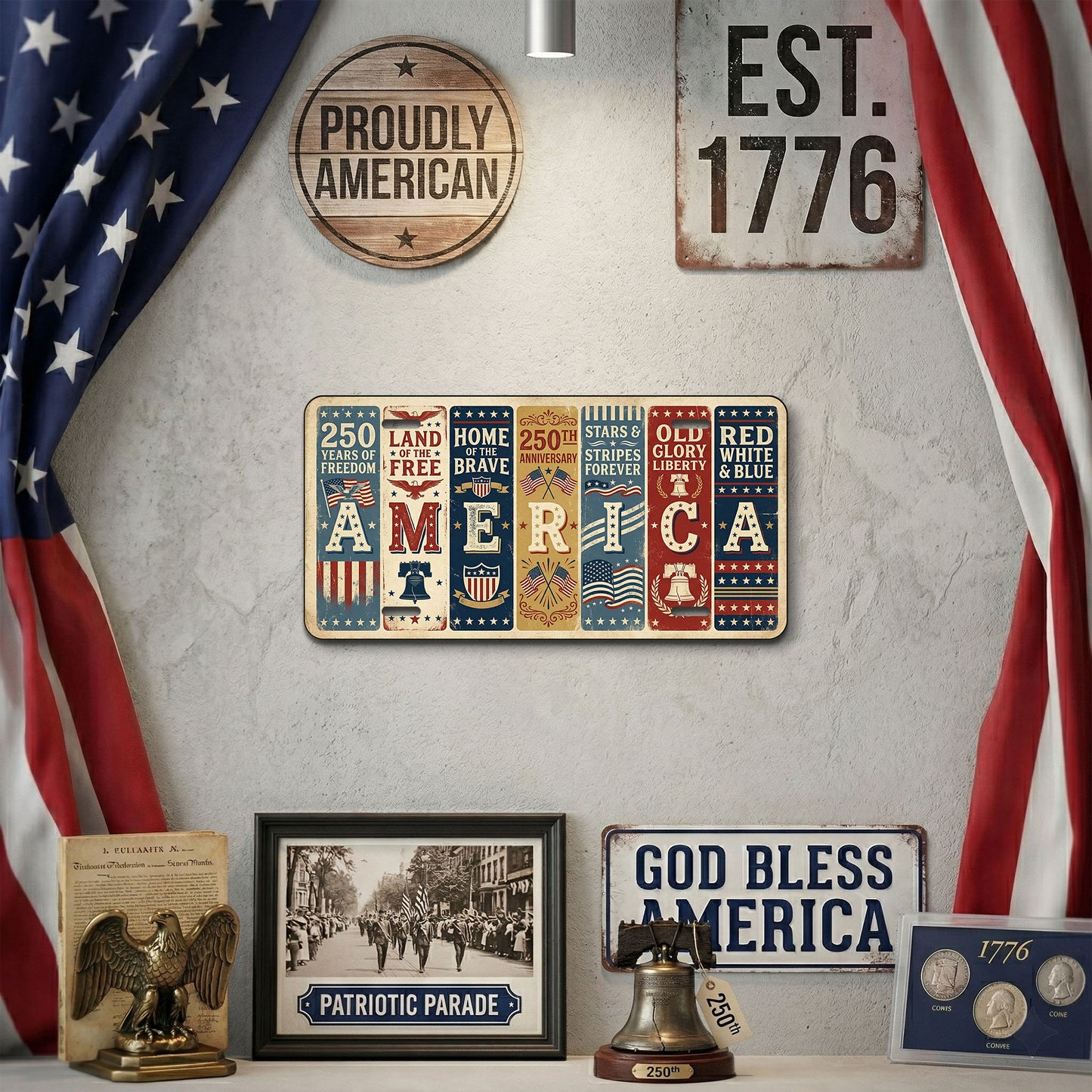 Patriotic 1776-2026 250th Anniversary License Plate, 250th Anniversary Gifts ETHY-01225201