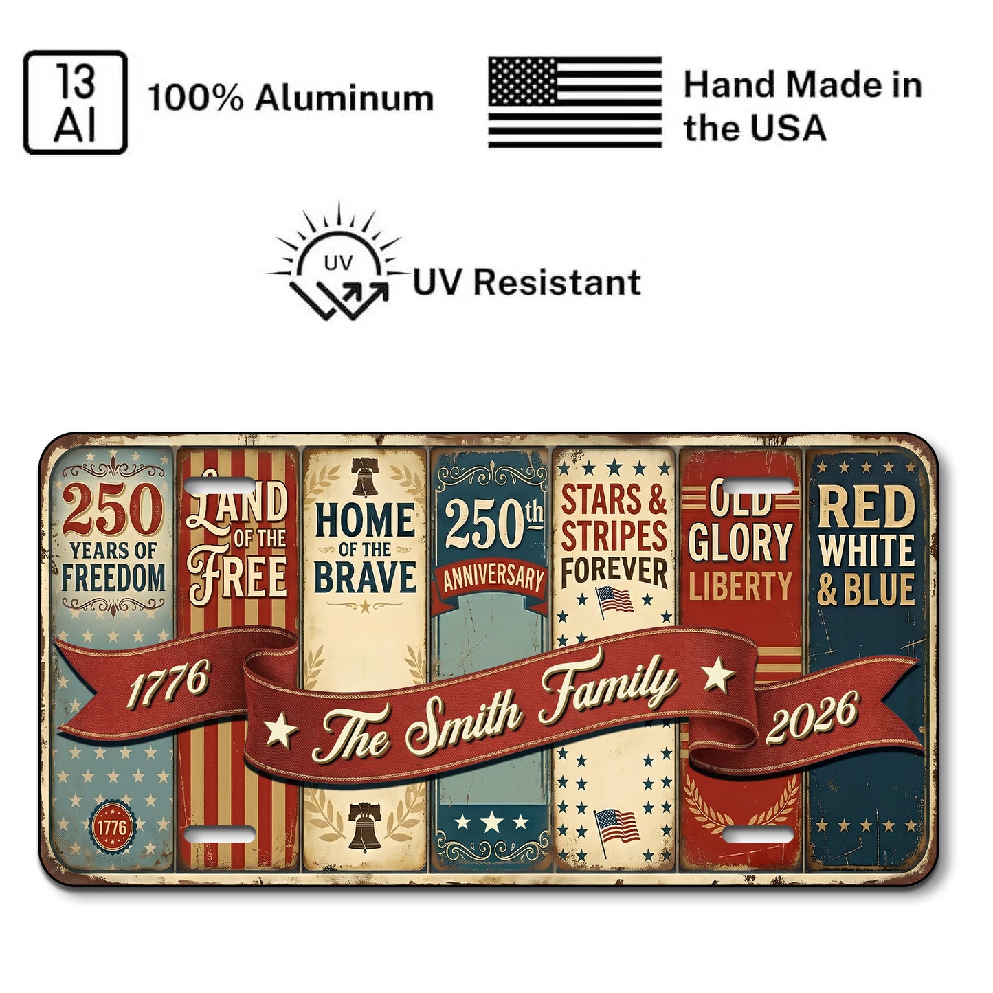 Personalized 250th Anniversary License Plate, 1776-2026 America Gifts ETHY-01225201