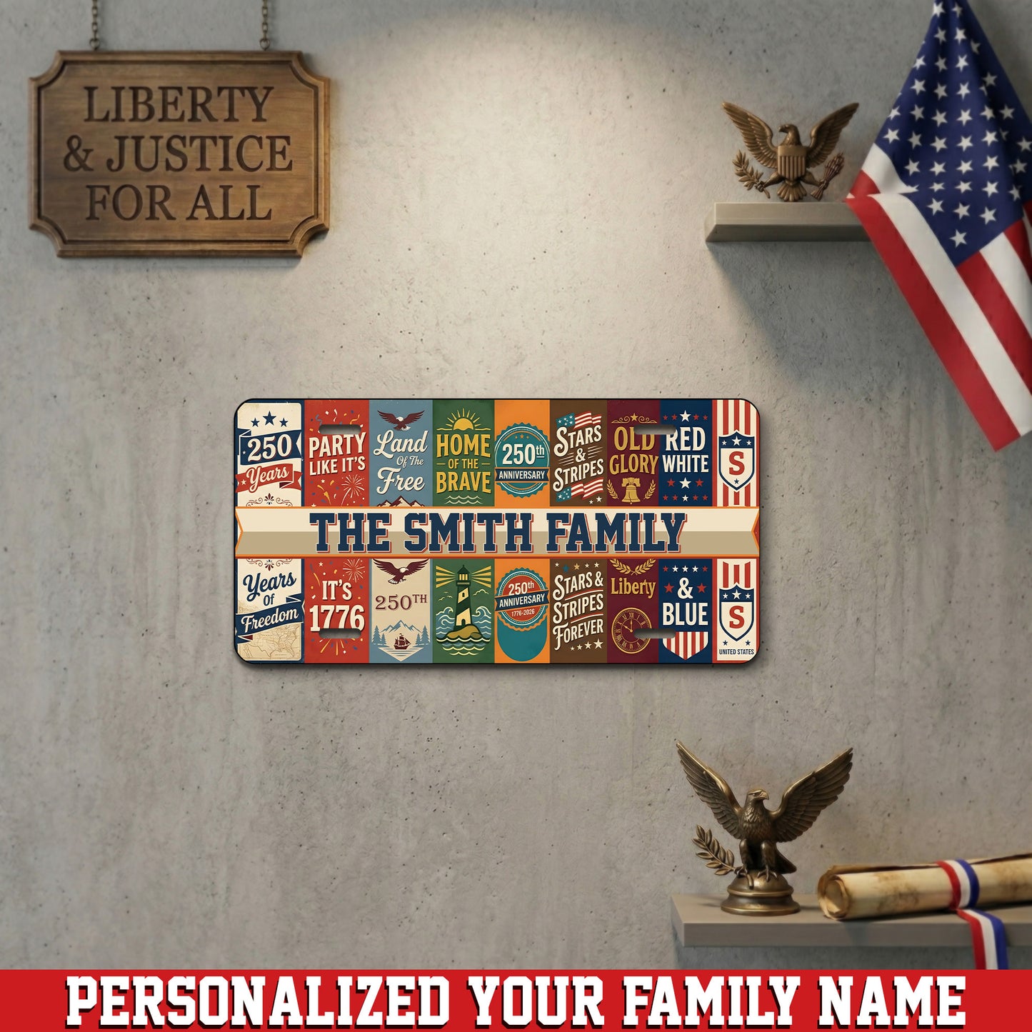 Personalized 250th Anniversary License Plate, Patriotic USA Family Gift ETHY-01225201