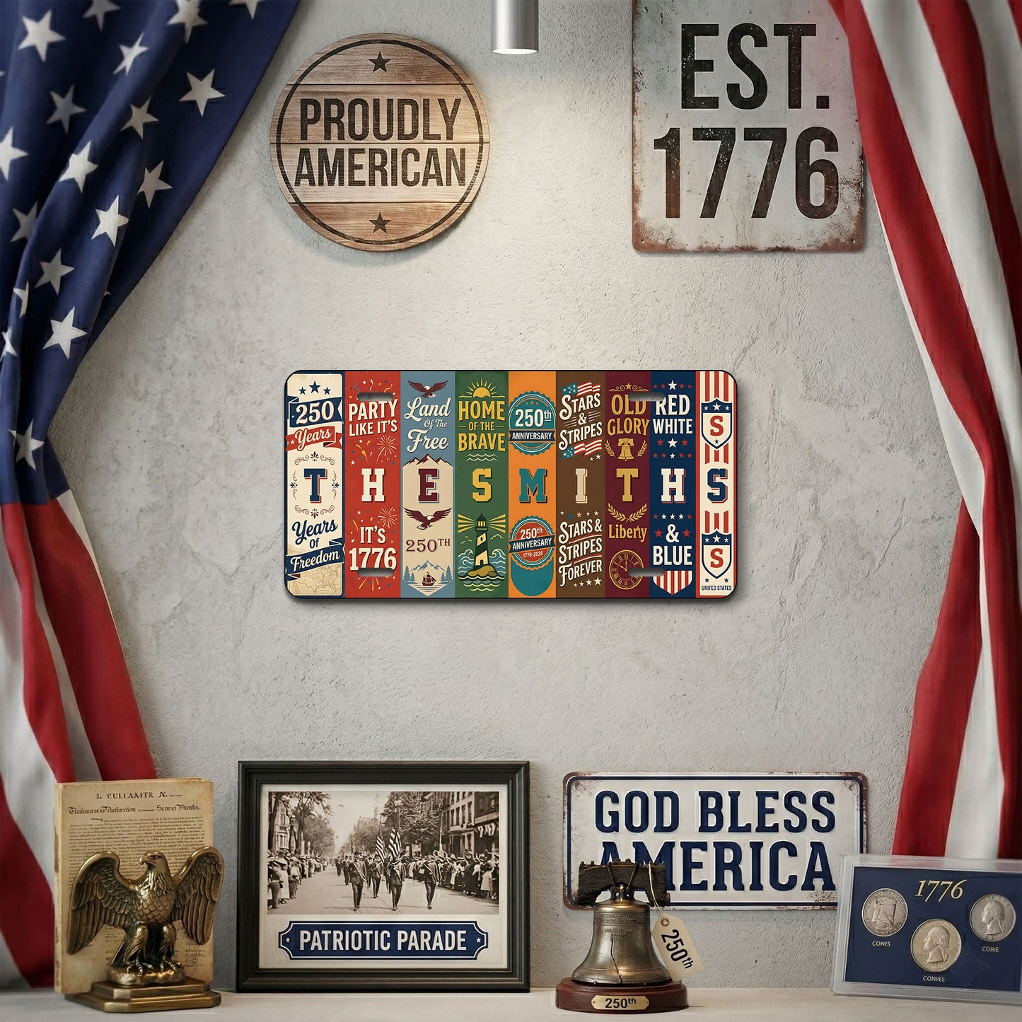 Personalized 250th Anniversary License Plate, Patriotic USA Family Gift ETHY-01225201