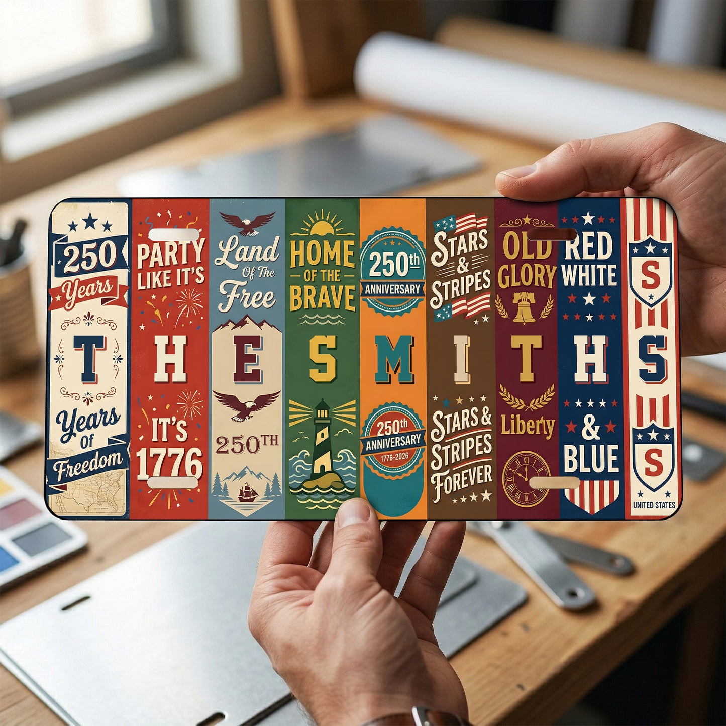 Personalized 250th Anniversary License Plate, Patriotic USA Family Gift ETHY-01225201