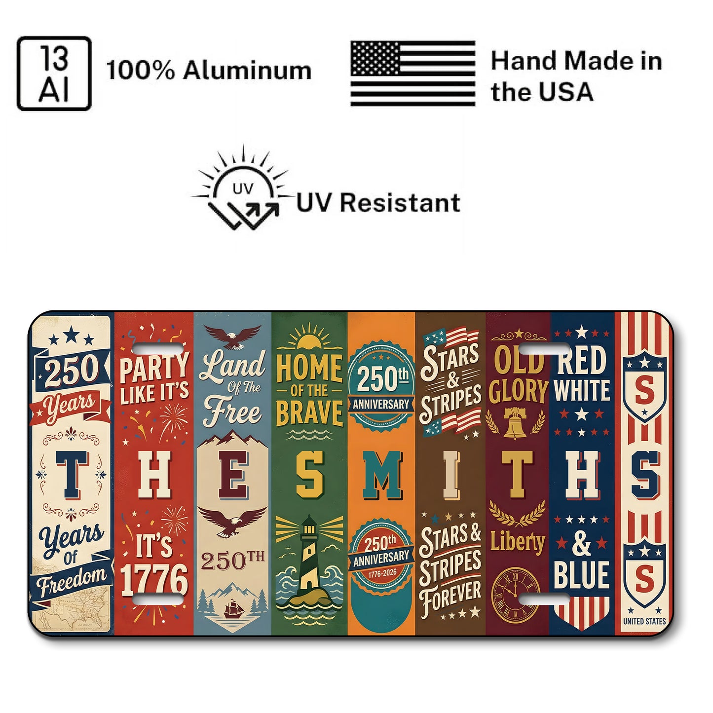 Personalized 250th Anniversary License Plate, Patriotic USA Family Gift ETHY-01225201