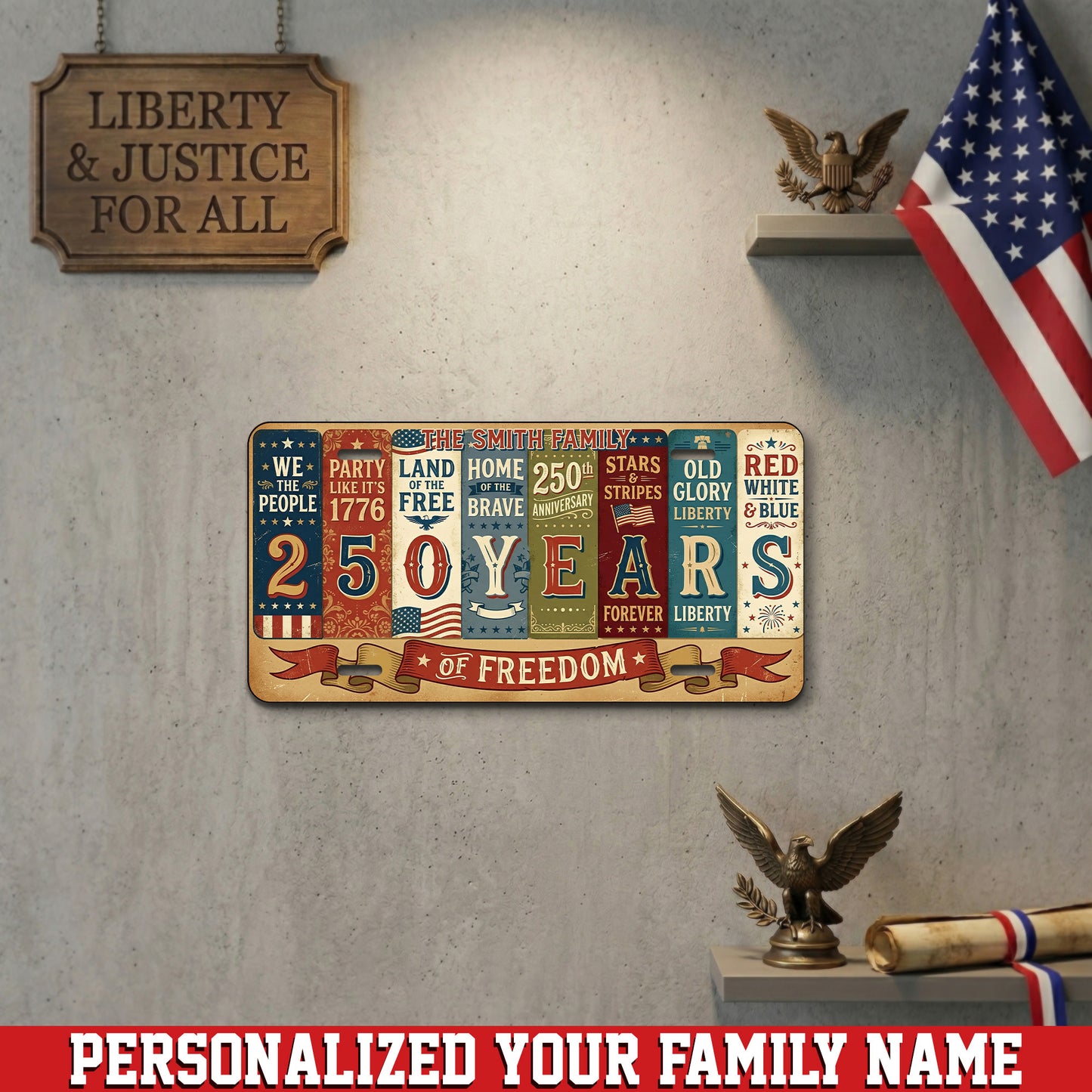 Custom 1776 Patriotic License Plate, 250th Anniversary Gifts for Family ETHY-01225201