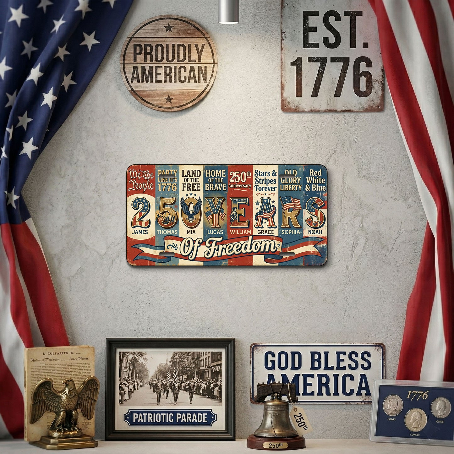 Personalized 250th Anniversary License Plate, 250 Years Of Freedom, Patriotic Gifts ETHY-01225201