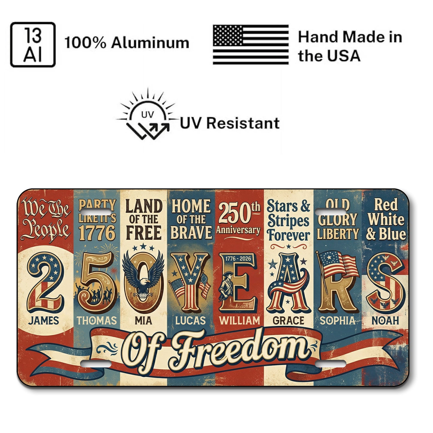 Personalized 250th Anniversary License Plate, 250 Years Of Freedom, Patriotic Gifts ETHY-01225201