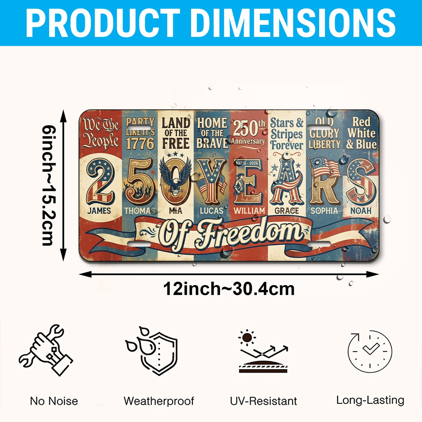 Personalized 250th Anniversary License Plate, 250 Years Of Freedom, Patriotic Gifts ETHY-01225201