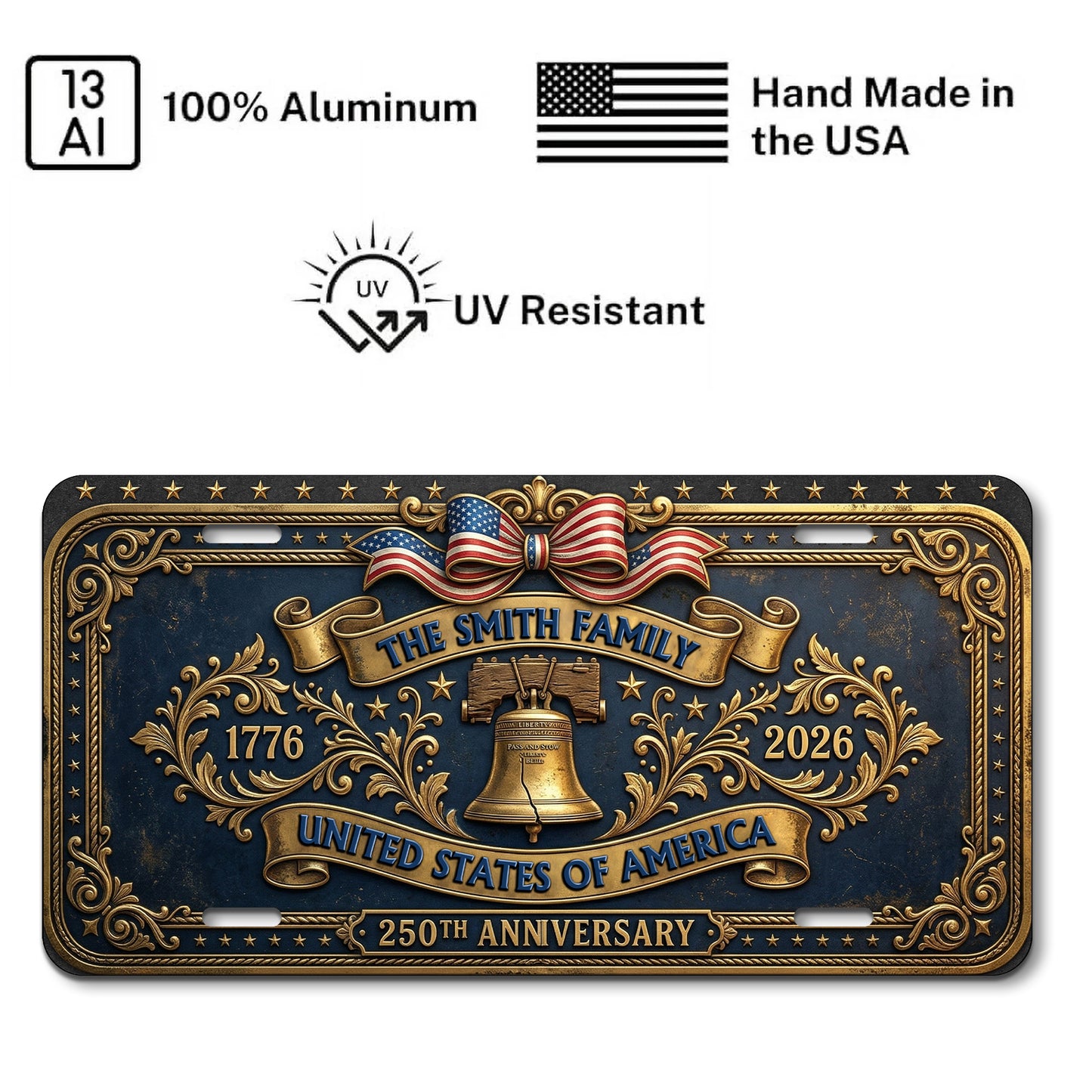 Personalized 250th Anniversary License Plate, 1776 Patriotic Gifts ETHY-01225201