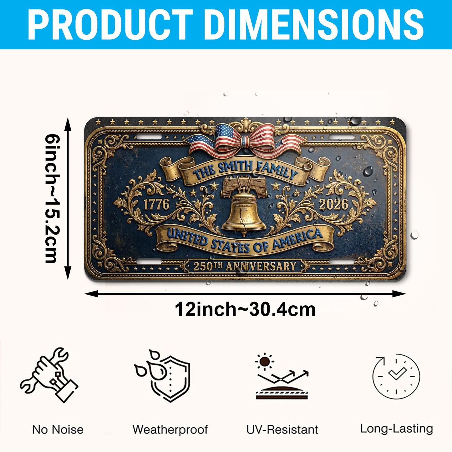 Personalized 250th Anniversary License Plate, 1776 Patriotic Gifts ETHY-01225201