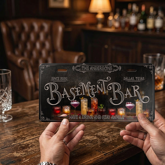Personalized Basement Bar License Plate, Vintage Basement Bar License Plate, Bar Decoration ETHY-04085924