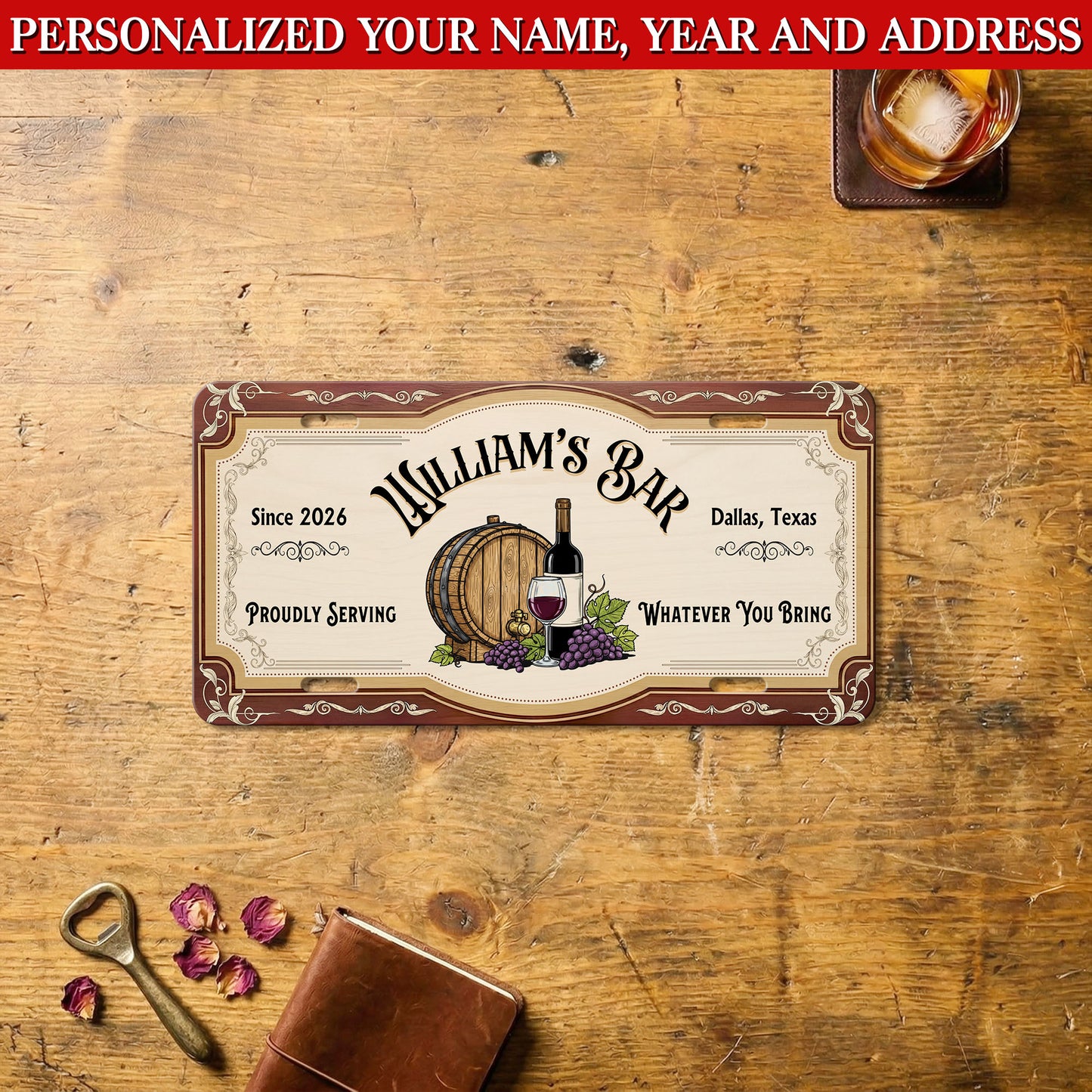 Personalized Basement Bar License Plate, Man Cave Decor, Wine Lover Gifts ETHY-04085924