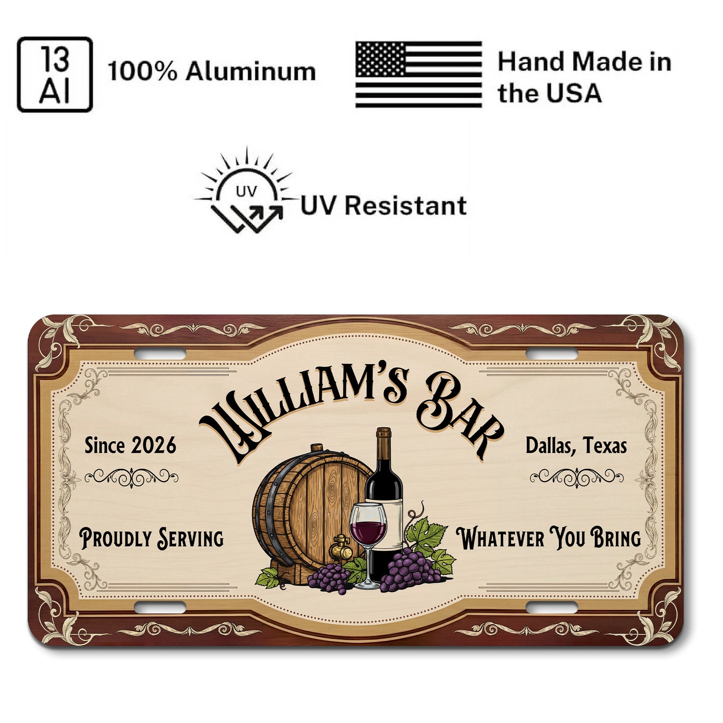 Personalized Basement Bar License Plate, Man Cave Decor, Wine Lover Gifts ETHY-04085924