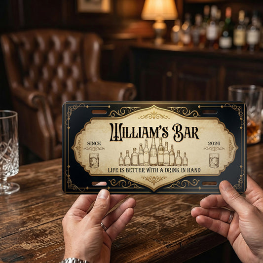 Personalized Basement Bar License Plate With Name & Year, Vintage Bar Decoration ETHY-04085924